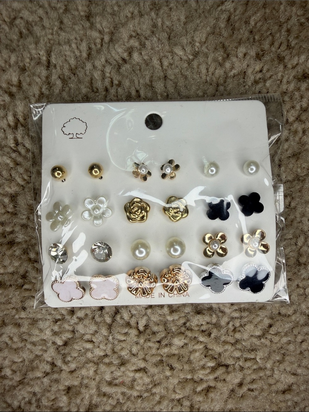 Gold & Pearl Flower Stud Earring Set - Multi-Color